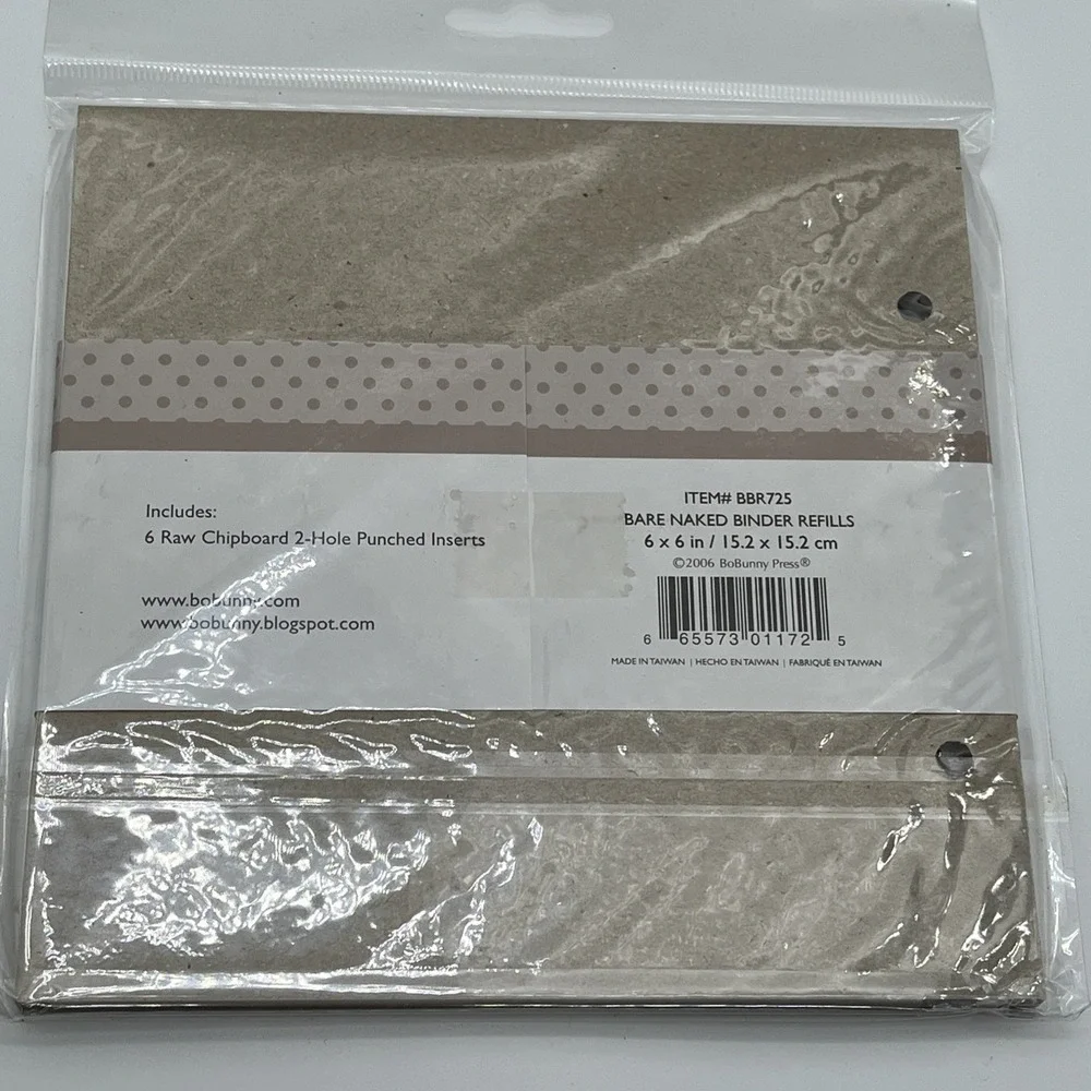 16 x BoBunny 6x6 Bare Naked Binder Refills Chipboard Pages 2-Hole Scrapbooking